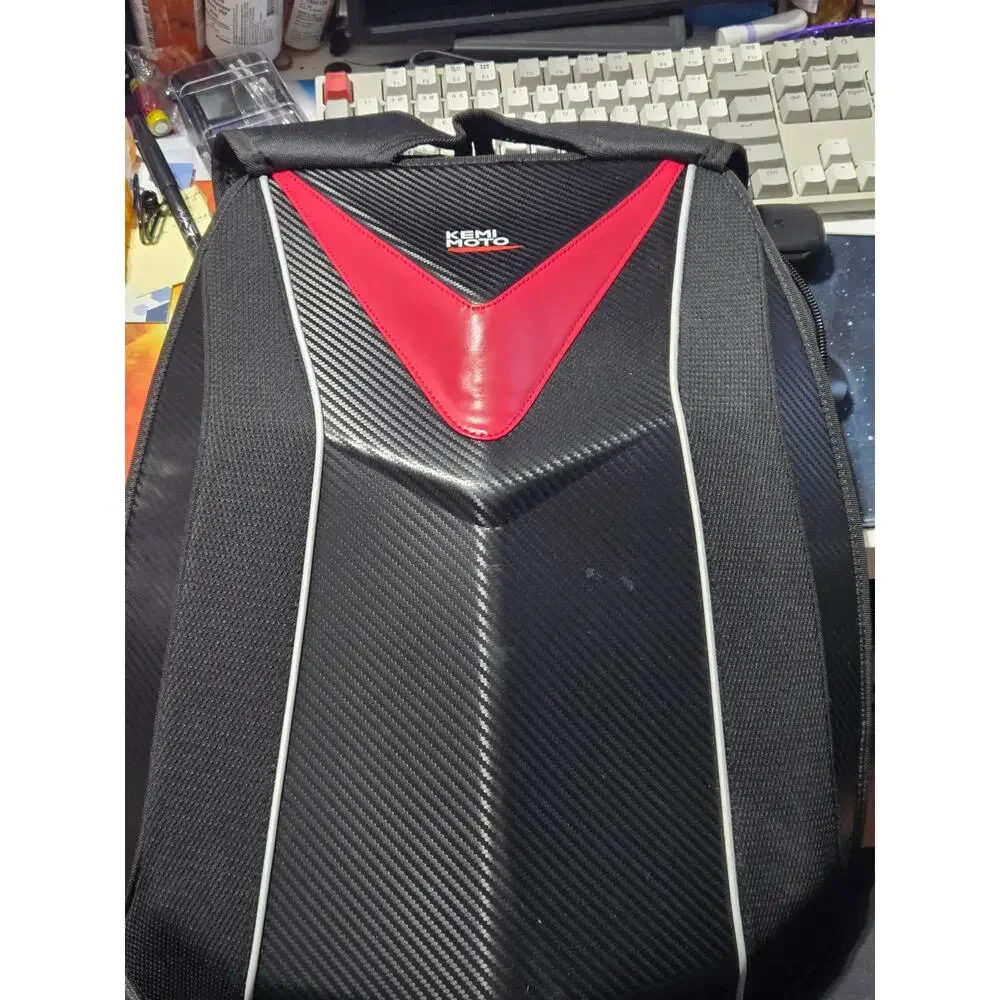 KEMIMOTO Motorcycle Backpack Waterproof Hard Shell Helmet Laptop Bag Black Red